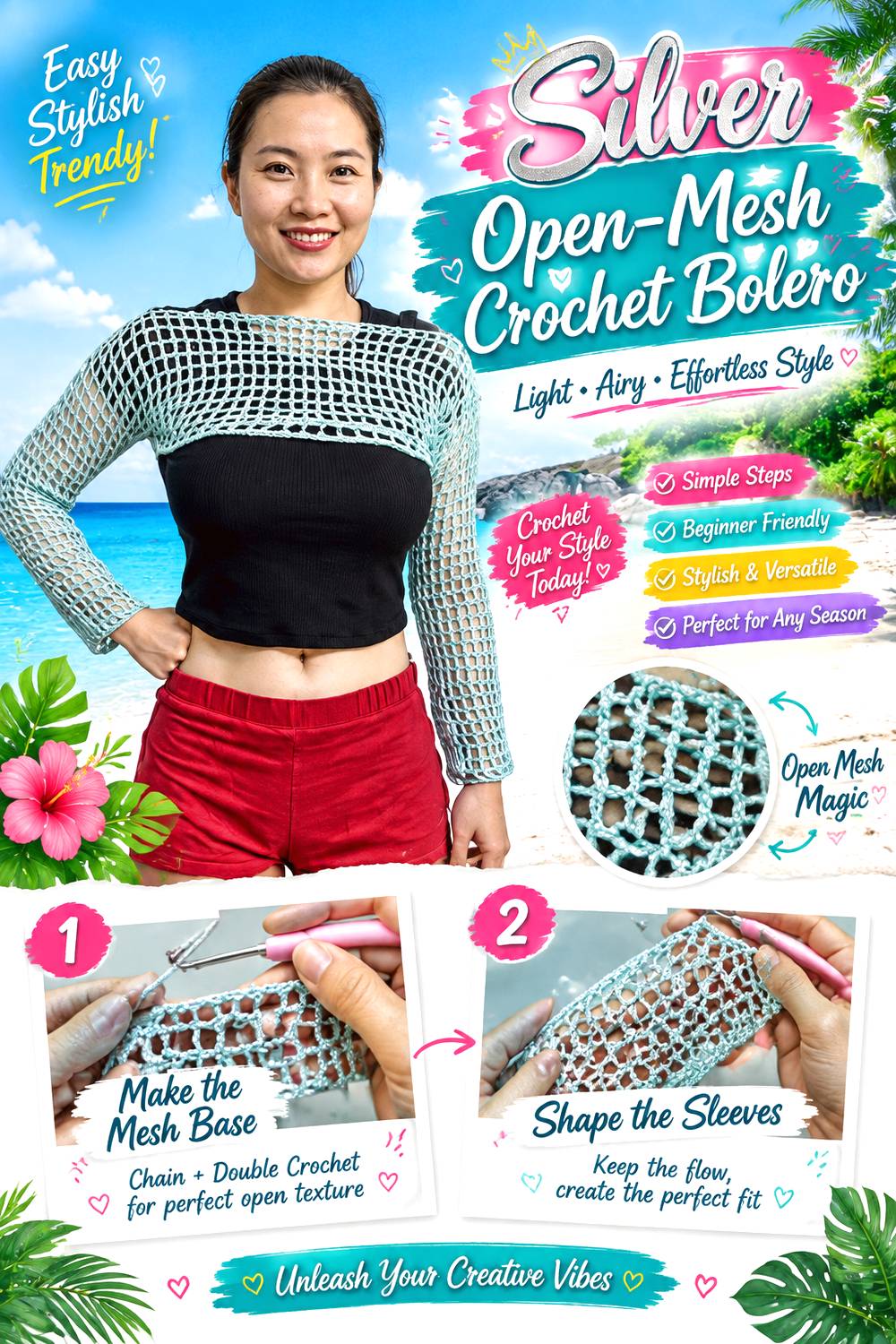 Silver Open Mesh Crochet Bolero