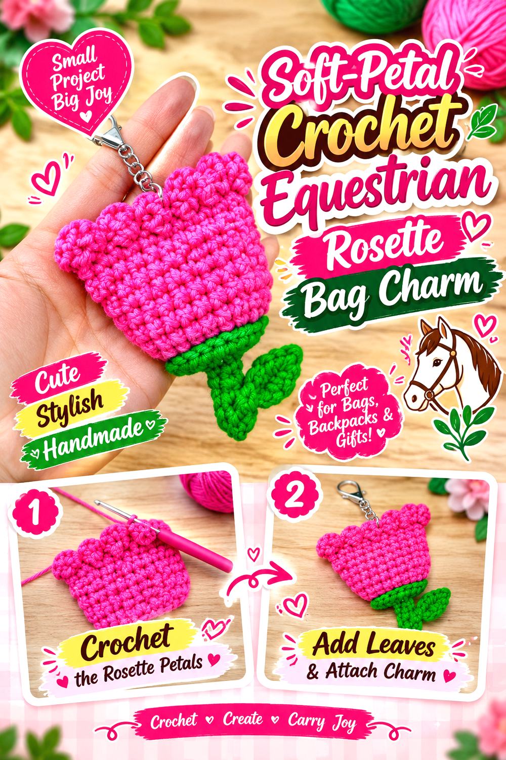 Soft Petal Crochet Equestrian Rosette Bag Charm