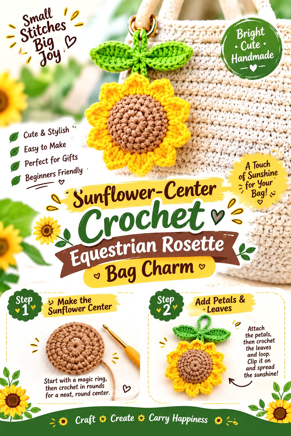 Sunflower Center Crochet Equestrian Rosette Bag Charm