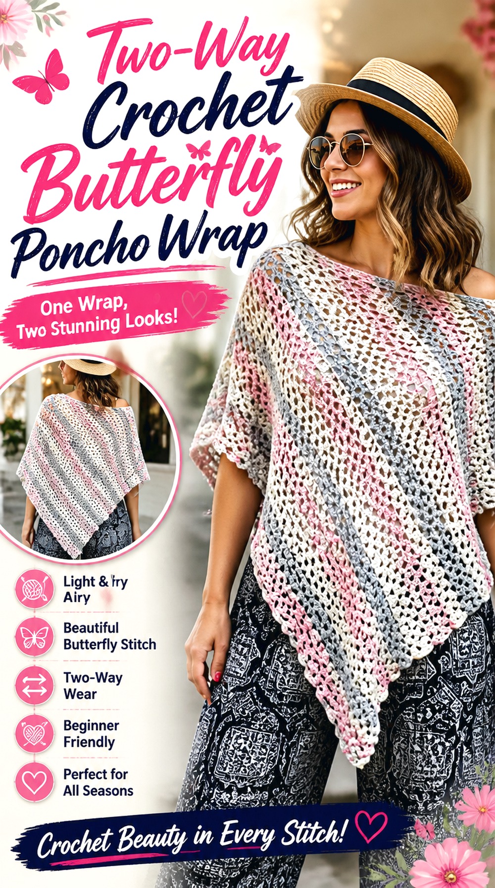 Two Way Crochet Butterfly Poncho Wrap