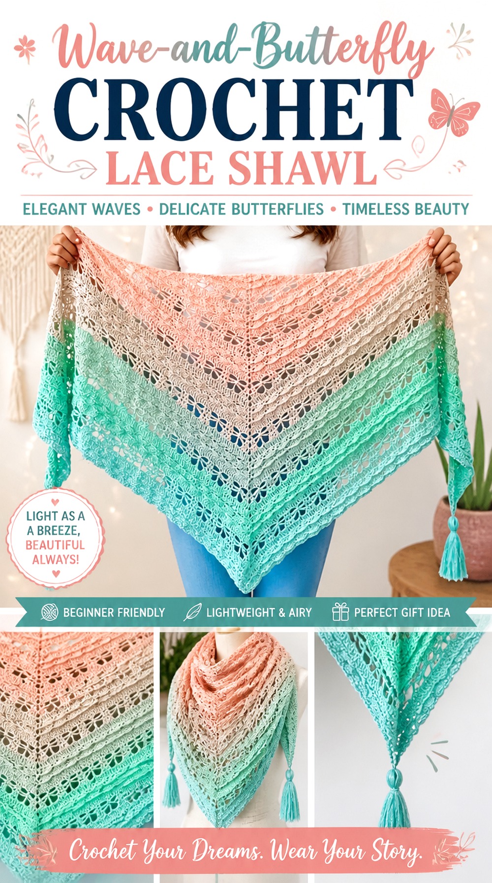 Wave and Butterfly Crochet Lace Shawl
