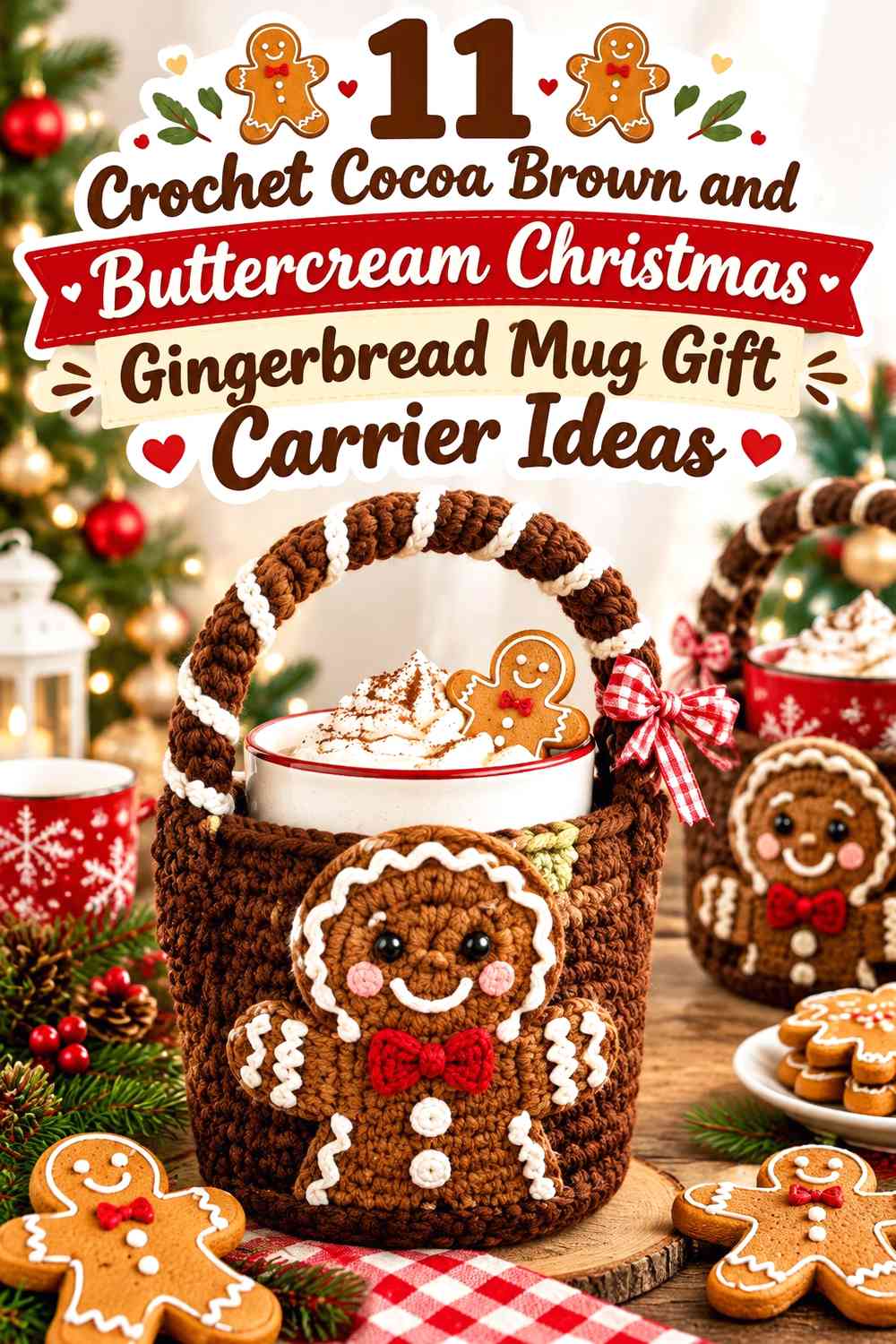 Crochet Cocoa Brown and Buttercream Christmas Gingerbread Mug Gift Carrier Ideas