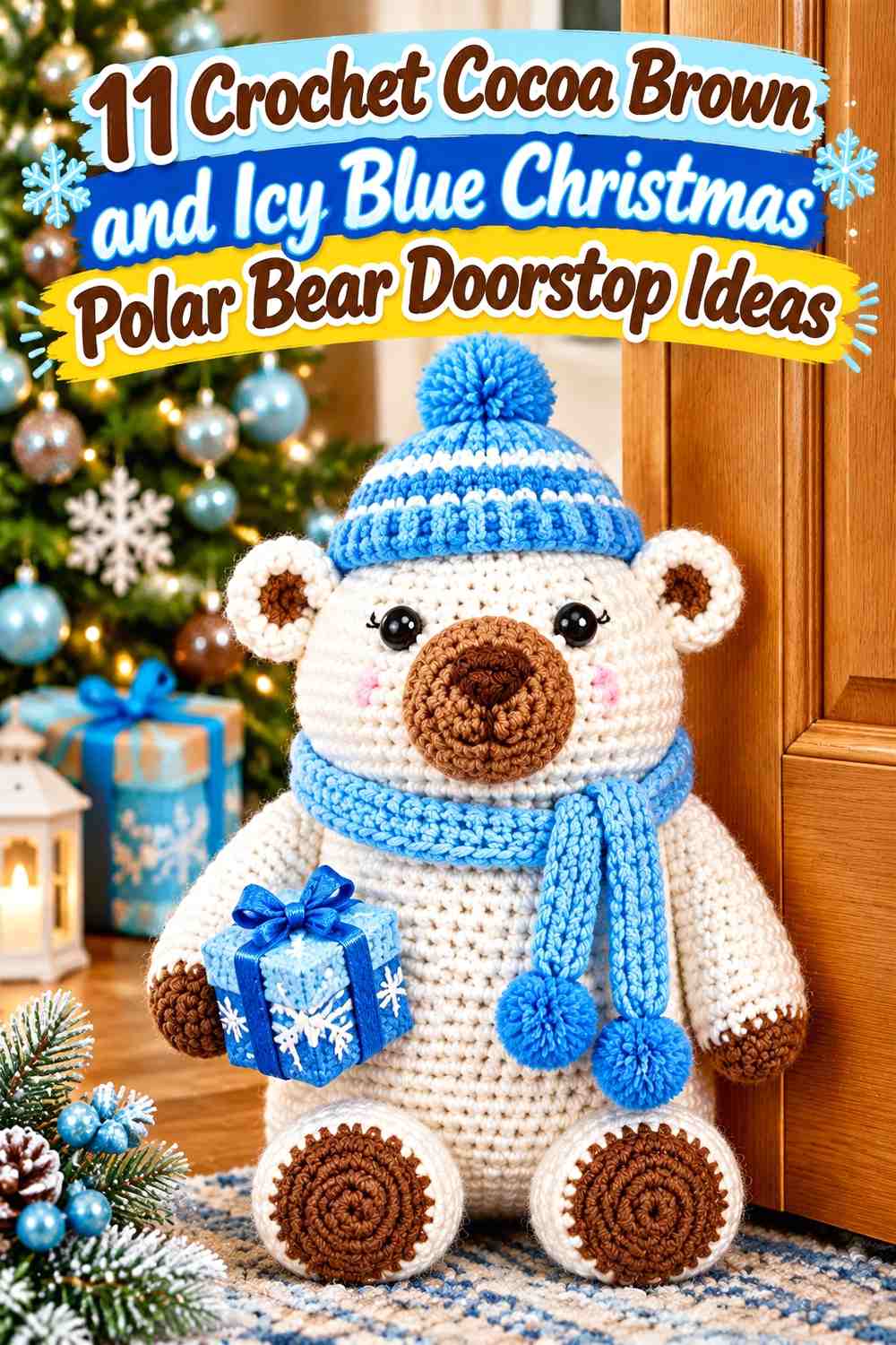 Cocoa Brown and Icy Blue Crochet Christmas Polar Bear Doorstop Ideas