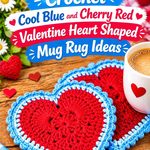 Crochet Cool Blue and Cherry Red Valentine Heart Shaped Mug Rug Ideas