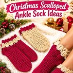 Crochet Cranberry and Champagne Christmas Scalloped Ankle Sock Ideas