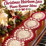 Crochet Cranberry and Ivory Christmas Heirloom Lace Piano Runner Ideas