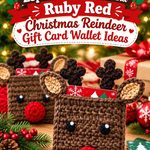 Crochet Espresso Brown and Ruby Red Christmas Reindeer Gift Card Wallet Ideas