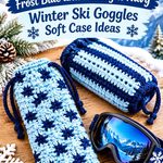 Crochet Frost Blue and Midnight Navy Winter Ski Goggles Soft Case Ideas