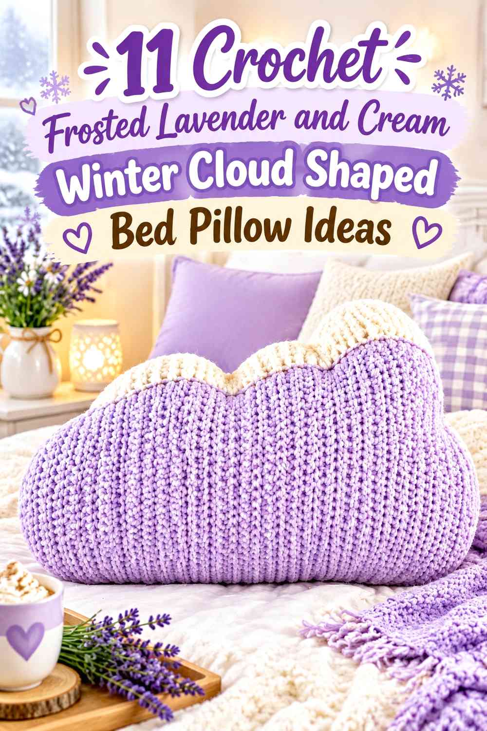 Crochet Frosted Lavender and Cream Winter Cloud Shaped Bed Pillow Ideas