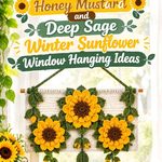 Crochet Honey Mustard and Deep Sage Winter Sunflower Window Hanging Ideas