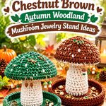 Crochet Jade Green and Chestnut Brown Autumn Woodland Mushroom Jewelry Stand Ideas