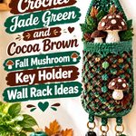 Crochet Jade Green and Cocoa Brown Fall Mushroom Key Holder Wall Rack Ideas