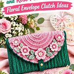 Crochet Jade Green and Rose Pink Valentine Floral Envelope Clutch Ideas