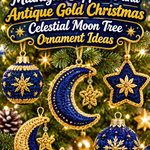 Crochet Midnight Sapphire and Antique Gold Christmas Celestial Moon Tree Ornament Ideas