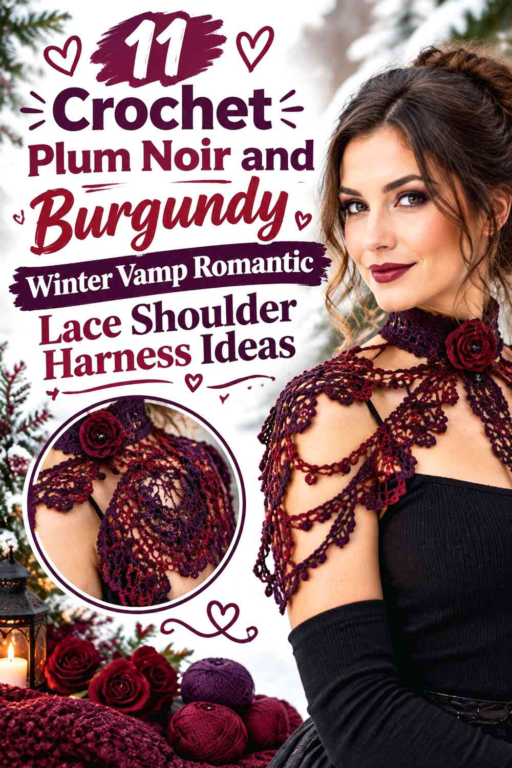 Crochet Plum Noir and Burgundy Winter Vamp Romantic Lace Shoulder Harness Ideas