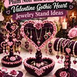 Dusty Rose Crochet Heart Pocket Jewelry Stand With Plum Noir Edging