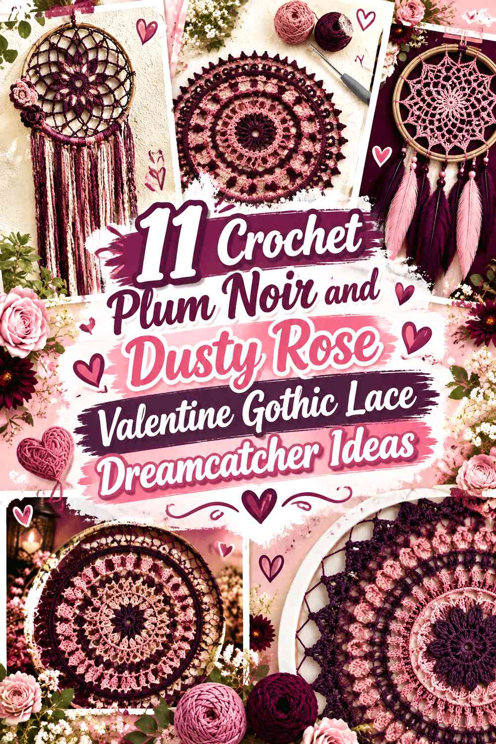 Crochet Plum Noir and Dusty Rose Valentine Gothic Lace Dreamcatcher Ideas