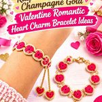 Crochet Raspberry Pink and Champagne Gold Valentine Romantic Heart Charm Bracelet Ideas