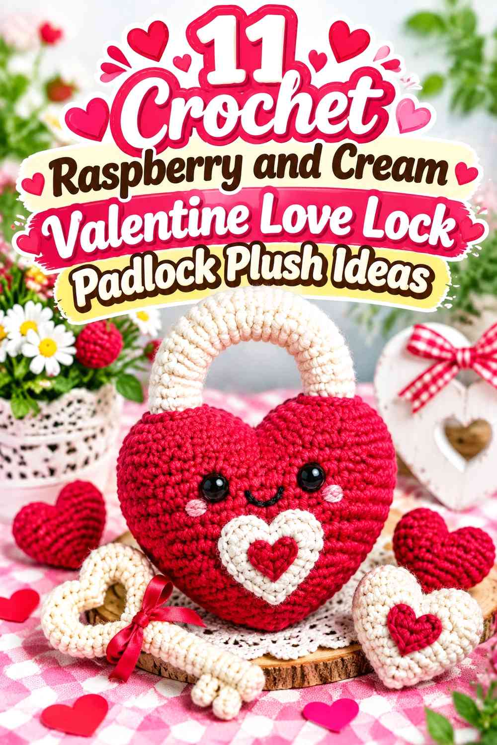 Crochet Raspberry and Cream Valentine Love Lock Padlock Plush Ideas
