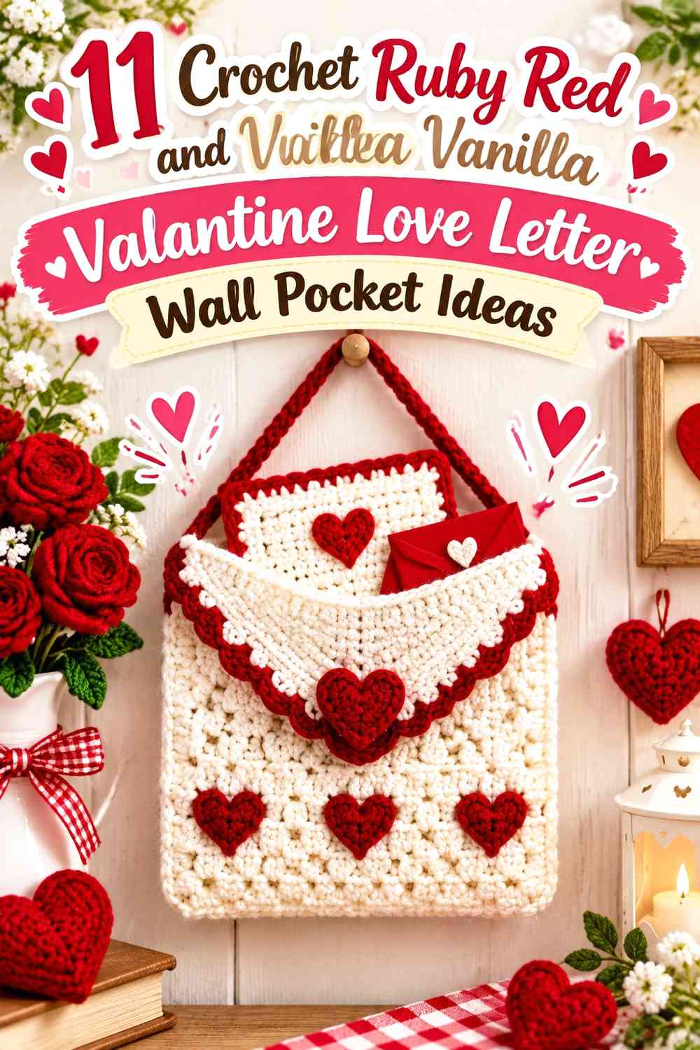 Crochet Ruby Red and Vanilla Valentine Love Letter Wall Pocket Ideas
