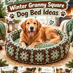Sage Green and Cocoa Brown Crochet Winter Granny Square Dog Bed Ideas