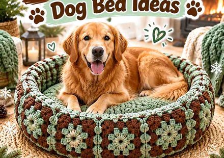 Sage Green and Cocoa Brown Crochet Winter Granny Square Dog Bed Ideas