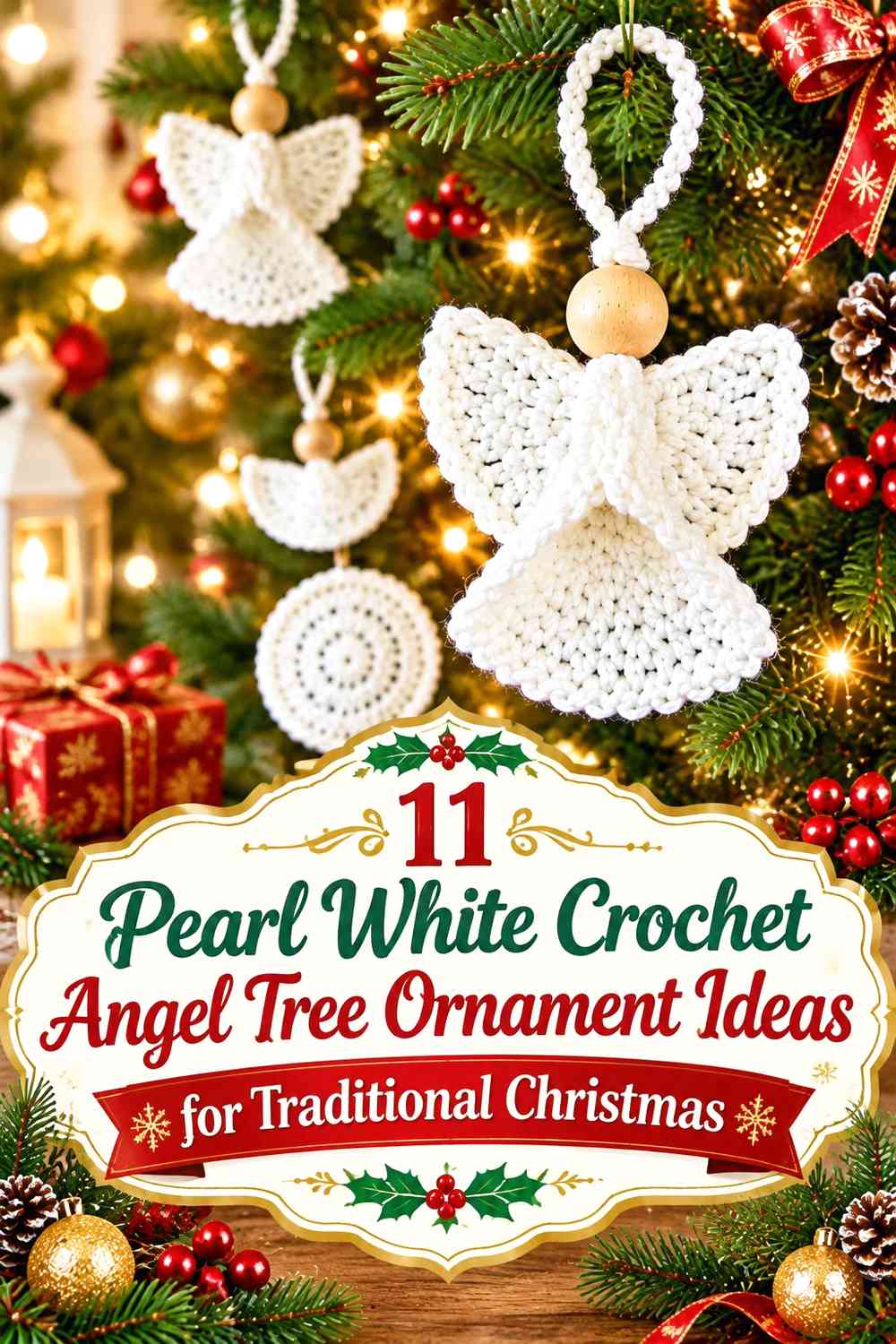 Pearl White Crochet Angel Tree Ornament Ideas for Traditional Christmas
