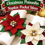 Burgundy and Cream Crochet Christmas Poinsettia Napkin Pocket Ideas