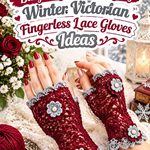 Crochet Burgundy and Silver Gray Winter Victorian Fingerless Lace Gloves Ideas