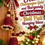Crochet Champagne Gold and Burgundy Christmas Bell Pull Hanging Ideas