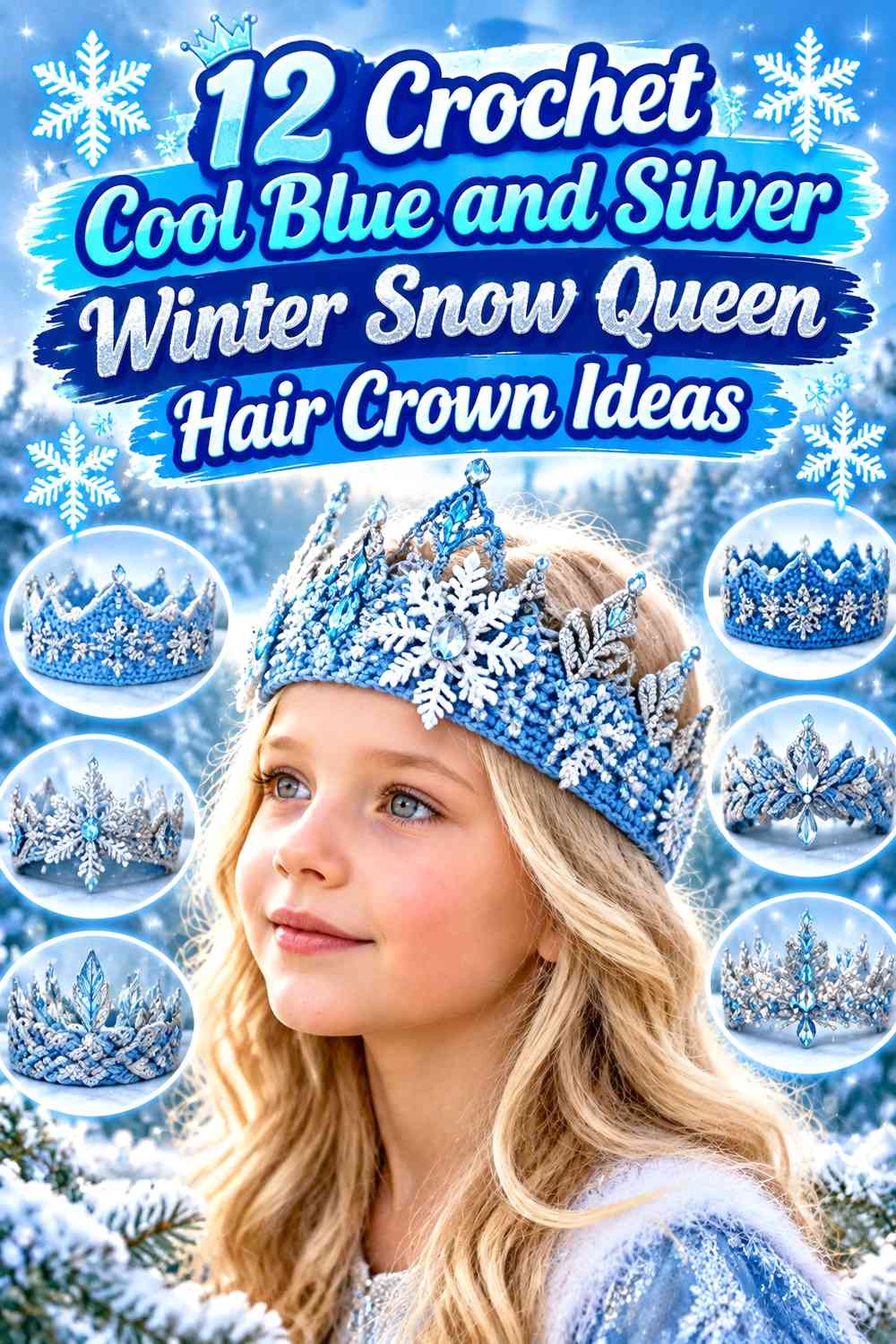 Crochet Cool Blue and Silver Winter Snow Queen Hair Crown Ideas