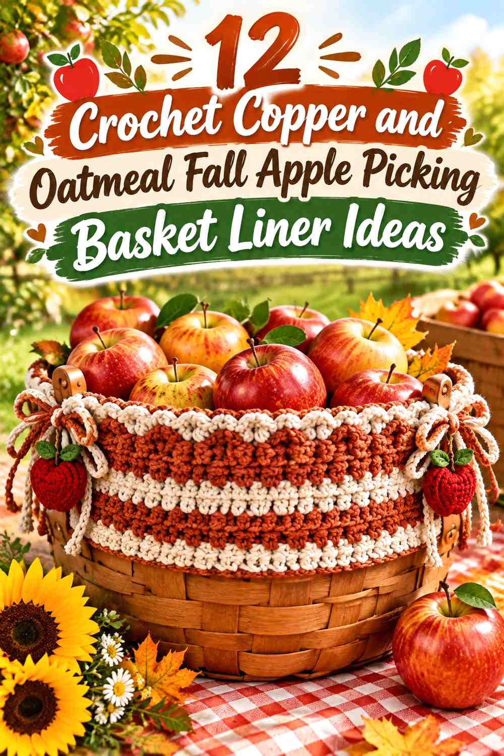 Copper and Oatmeal Crochet Fall Apple Picking Basket Liner Ideas