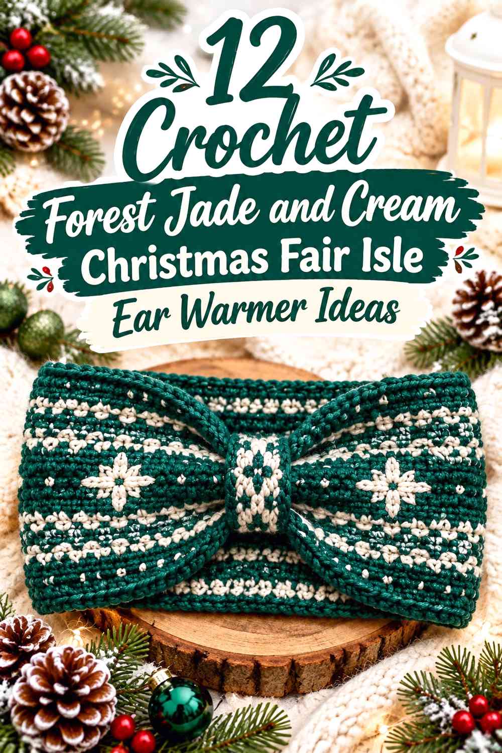 Crochet Forest Jade and Cream Christmas Fair Isle Ear Warmer Ideas