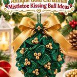 Jade Green and Antique Gold Crochet Christmas Mistletoe Kissing Ball Ideas