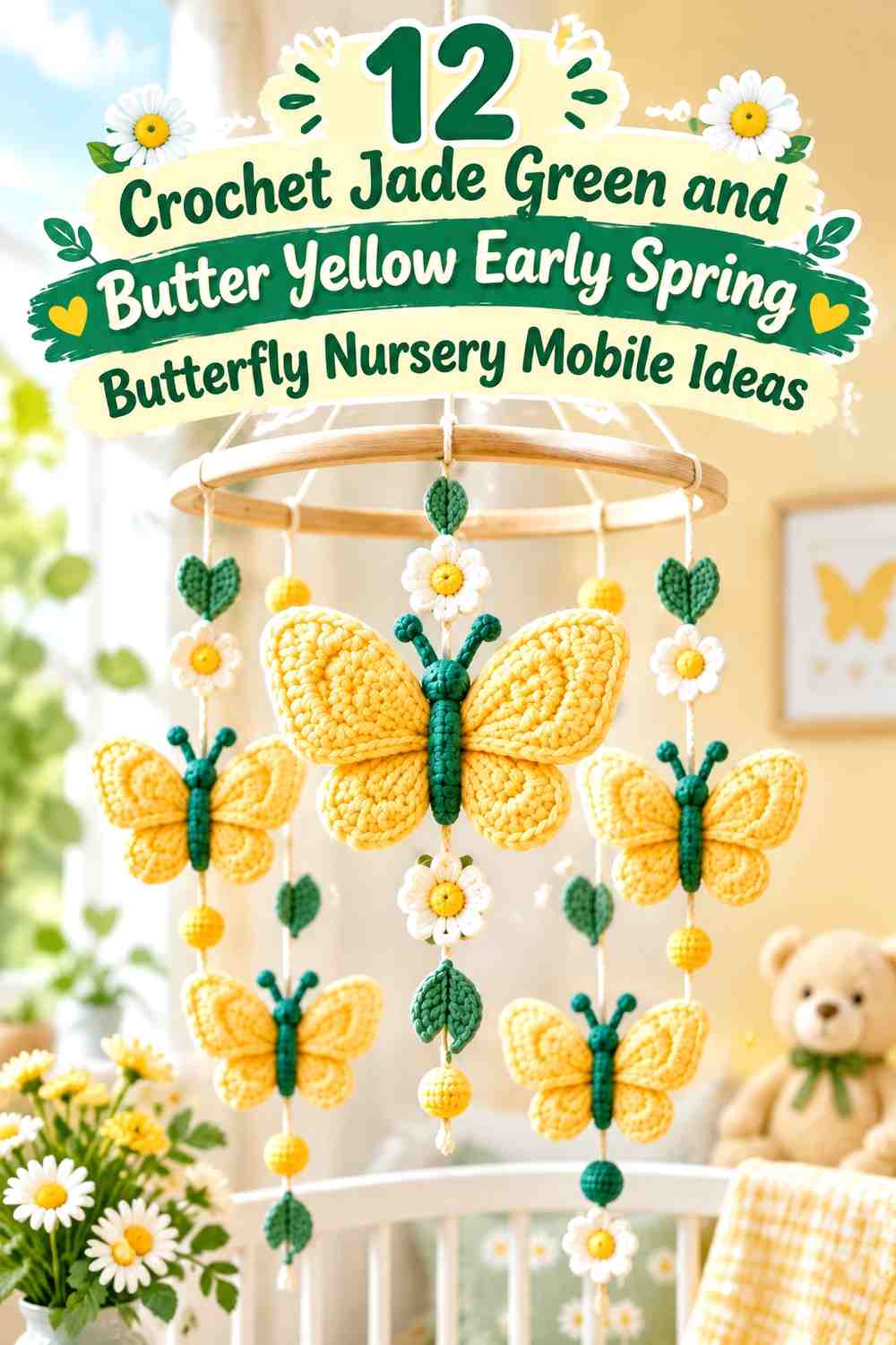 Jade Green and Butter Yellow Crochet Early Spring Butterfly Nursery Mobile Ideas