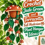 Crochet Jade Green and Terracotta Fall Mushroom Plant Hanger Ideas
