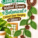 Crochet Jade Green and Walnut Brown Botanical Cabinet Door Hanging Ideas