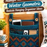 Crochet Midnight Teal and Cocoa Brown Winter Geometric Bedside Hanging Organizer Ideas