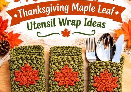 Crochet Olive and Rust Orange Thanksgiving Maple Leaf Utensil Wrap Ideas