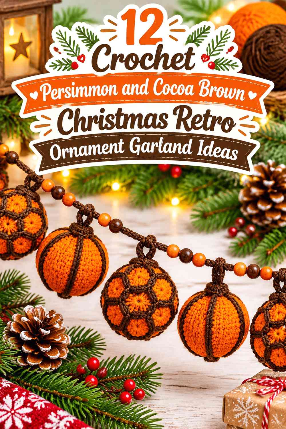 Crochet Persimmon and Cocoa Brown Christmas Retro Ornament Garland Ideas
