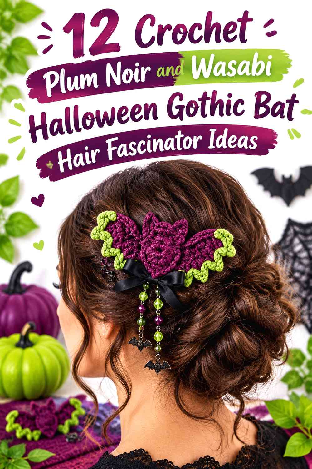 Crochet Plum Noir and Wasabi Halloween Gothic Bat Hair Fascinator Ideas