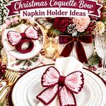 Powder Pink and Burgundy Crochet Christmas Coquette Bow Napkin Holder Ideas
