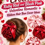 Crochet Ruby Red and Blush Pink Valentine Romantic Ribbon Hair Bun Cover Ideas