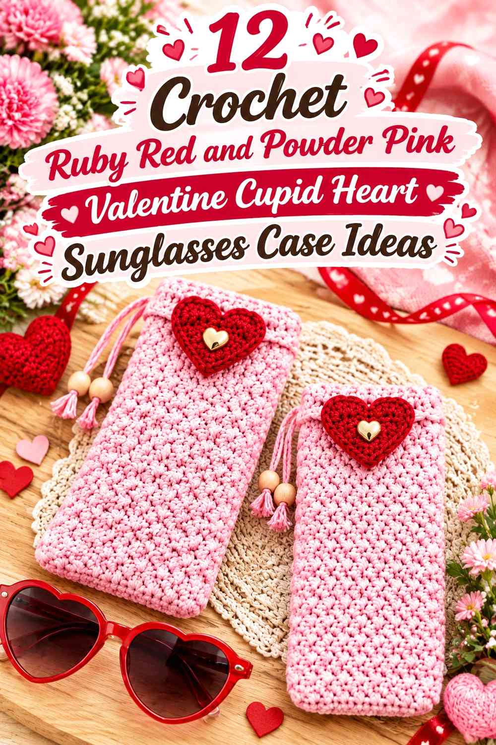 Crochet Ruby Red and Powder Pink Valentine Cupid Heart Sunglasses Case Ideas