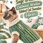 Crochet Sage Green and Oatmeal Winter Ribbed Cat Sweater Ideas