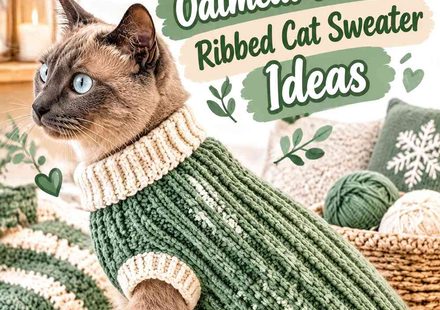 Crochet Sage Green and Oatmeal Winter Ribbed Cat Sweater Ideas