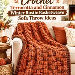 Crochet Terracotta and Cinnamon Winter Rustic Basketweave Sofa Throw Ideas