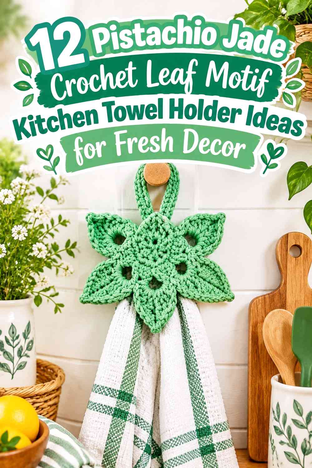 Pistachio Jade Crochet Leaf Motif Kitchen Towel Holder Ideas for Fresh Decor