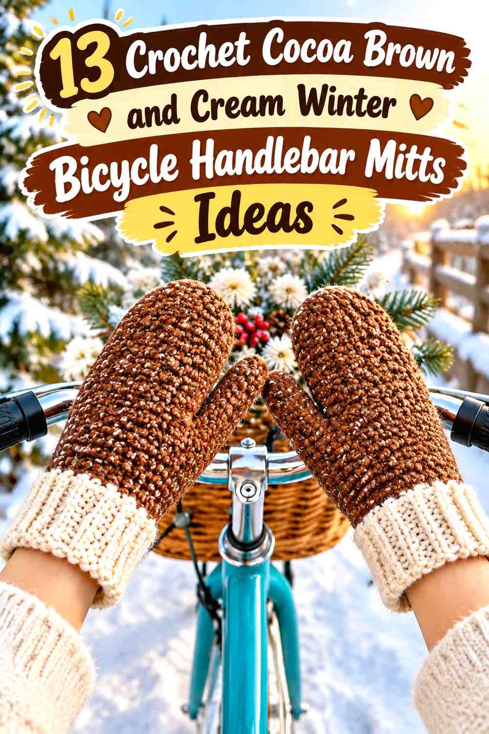 Crochet Cocoa Brown and Cream Winter Bicycle Handlebar Mitts Ideas