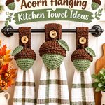 Crochet Cocoa Brown and Sage Thanksgiving Acorn Hanging Kitchen Towel Ideas